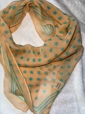 Polka Dot Silk Scarf in Cream and Light Blue